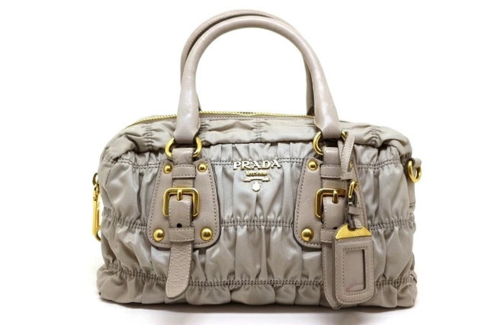 Prada Bag Shoulder Handbag Gathered Leather Beige Cream
